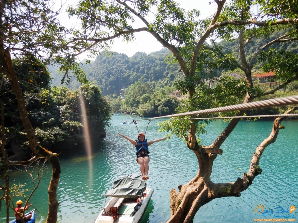 Zipline swing Chay river Dark cave tourist area Phong Nha